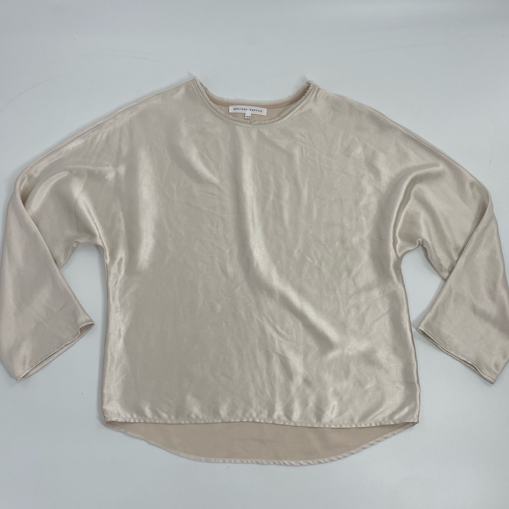 Melissa Nepton‎ Ivory soft V neck Classic Quiet Luxury Satin Relaxed julian top